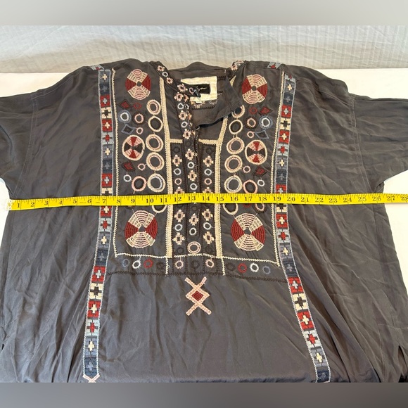 JOHNNY WAS Biya Sz XL Slate Grey Silk Embroidered Tunic Midi Dress Long Sleeve - Picture 11 of 11